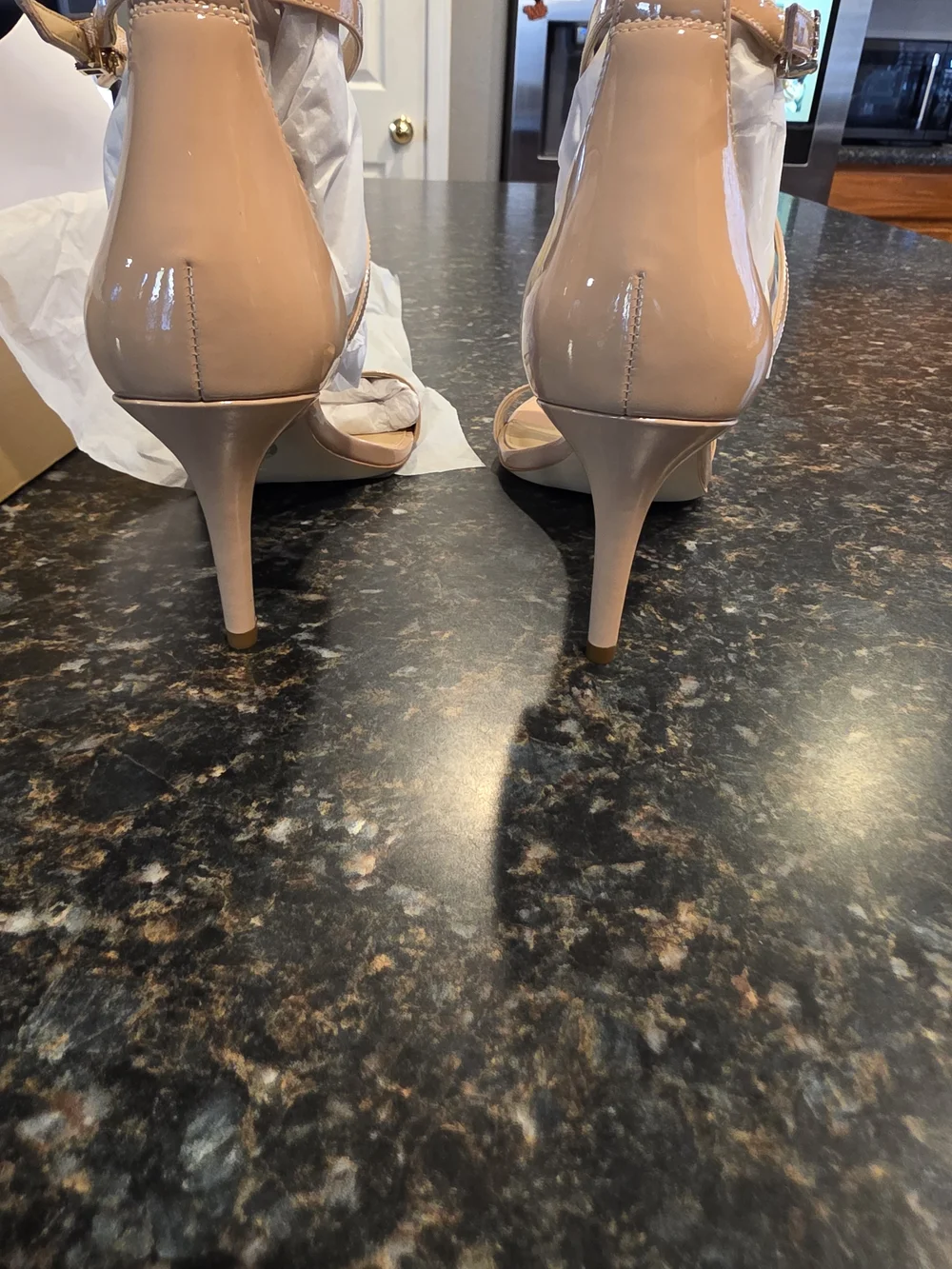 Nude Patent Strappy Ankle-Heel Sandals